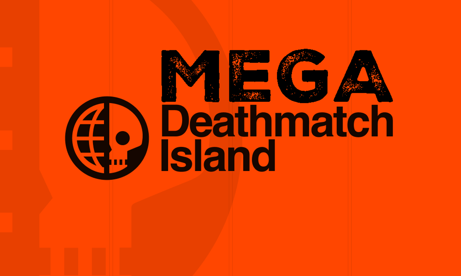 Mega Deathmatch Island with skull world logo